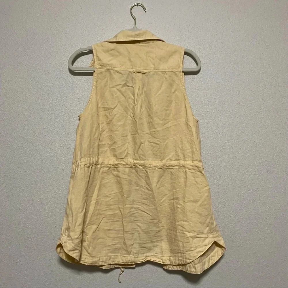 Free People Pale Yellow Button Front Tie Waist Vest Jacket